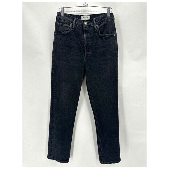 Agolde Riley High Rise Straight Crop Jeans Revolve Size 26 Black Preppy‎ City - Picture 12 of 12